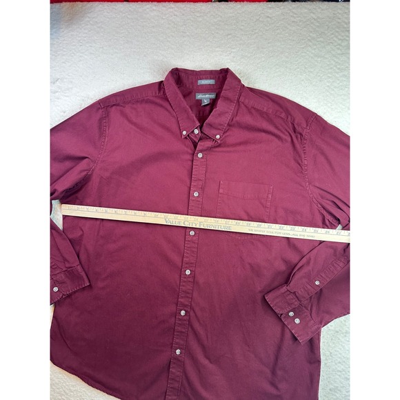 Eddie Bauer Mens 2XL Relaxed Fit Burgundy Button Down Shirt Long Sleeve Maroon - Picture 6 of 10